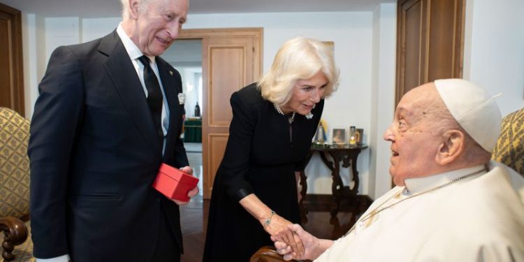 King Charles and Queen Camilla pay a surprise visit to recovering Pope Francis during Italy trip